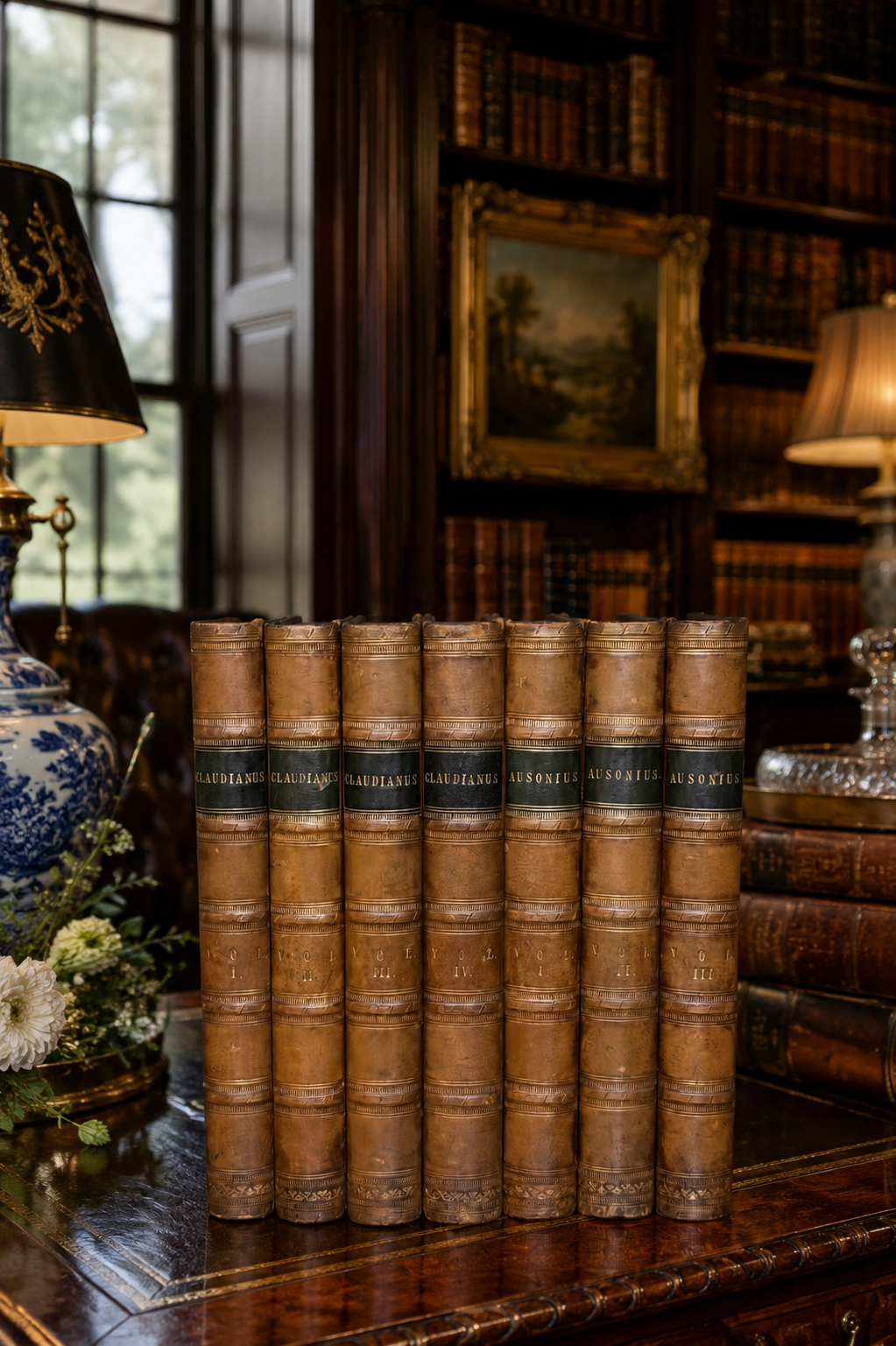 Antique Early 19th Century Latin Classical Library Book Collection, Set of 7 | Full Leather & Marbled Bindings | 1821–1823