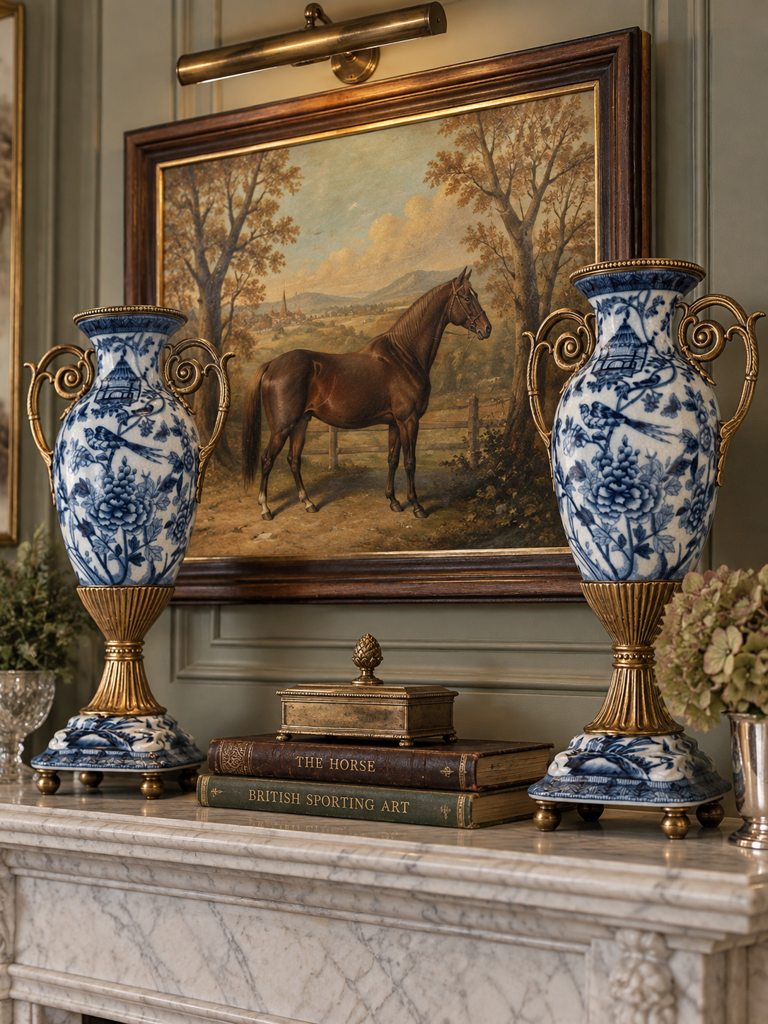 Danny's Fine Porcelain - 14" Tall Porcelain Blue Bird Vase with Gilt Bronze Ormolu Handles | Tall Decorative Accent #14298