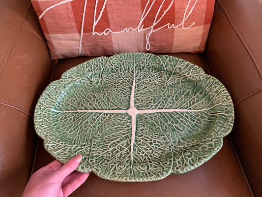 Beautiful Large 17” Bordallo Pinheiro Green Cabbage-ware platter - Excellent condition!