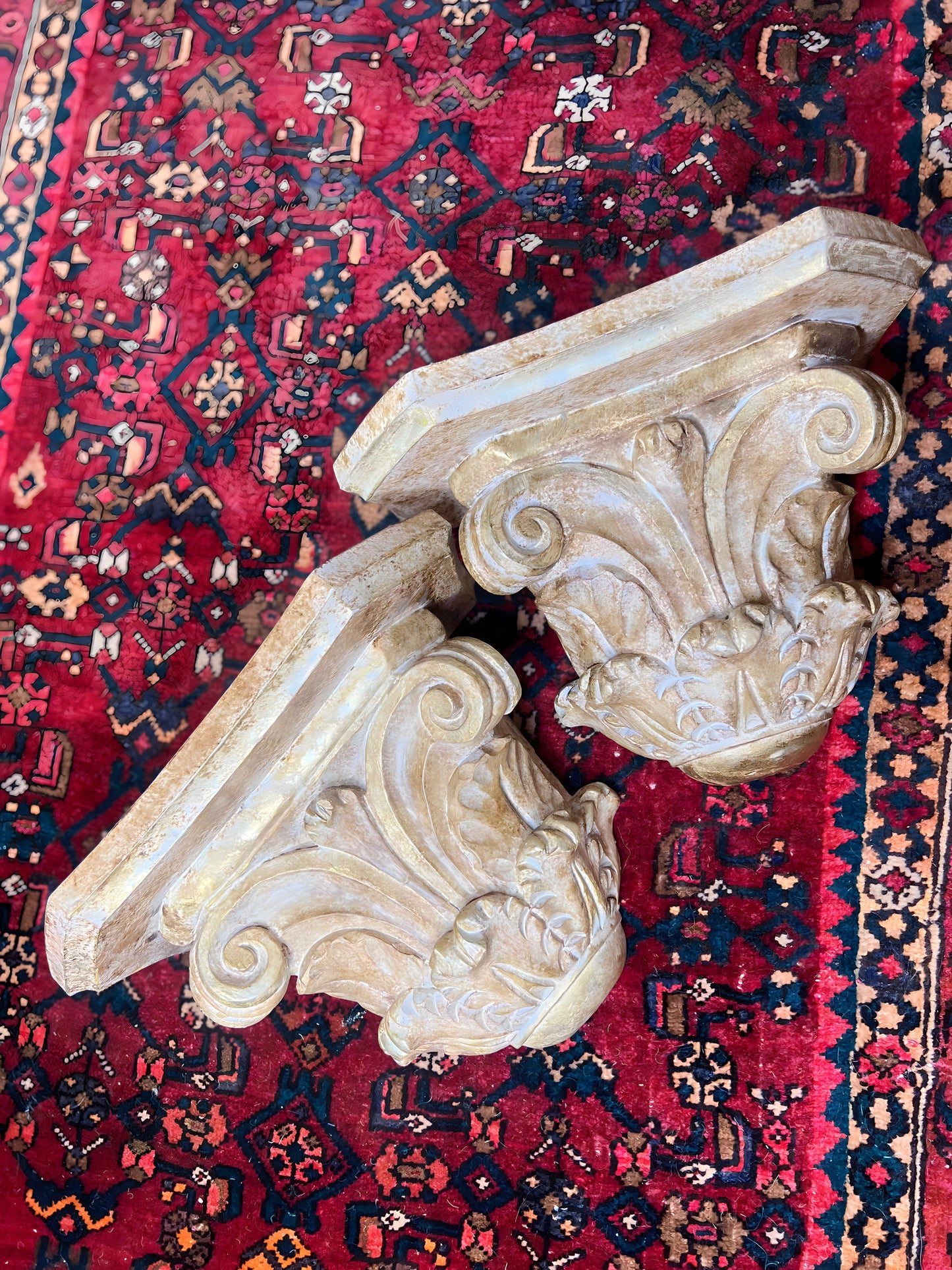 Stunning Vintage Large Pair of Solid Wood Made In Italy Wall Shelf Sconces