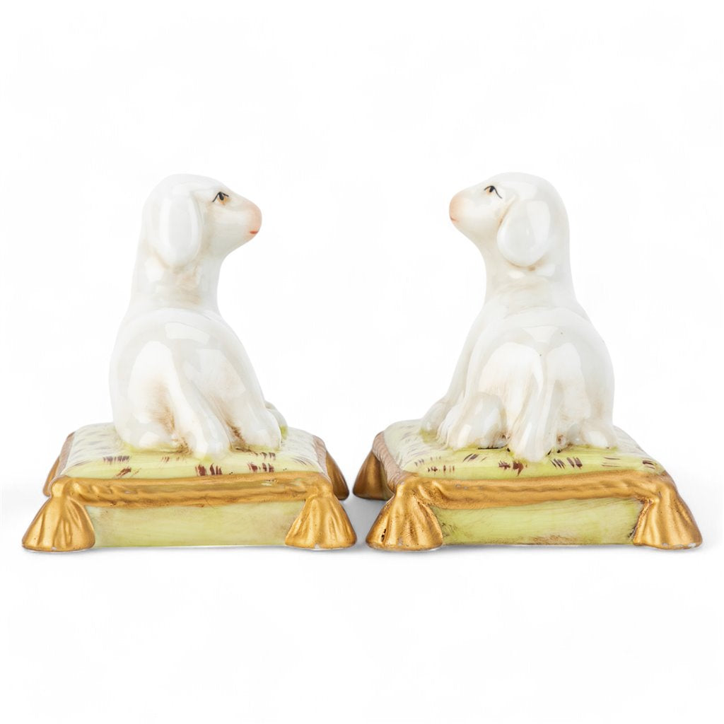 DANNY'S FINE PORCELAIN: 5x4x4 Ceramic Sheep/Lamb Bookends, Lime Gold Pillows