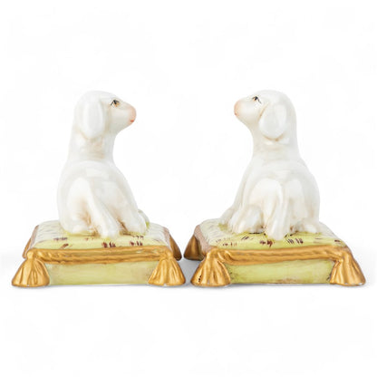 DANNY'S FINE PORCELAIN: 5x4x4 Ceramic Sheep/Lamb Bookends, Lime Gold Pillows