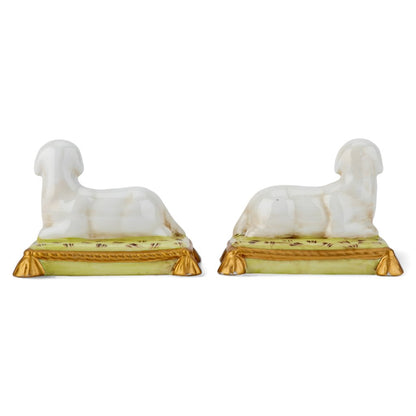 DANNY'S FINE PORCELAIN: 5x4x4 Ceramic Sheep/Lamb Bookends, Lime Gold Pillows