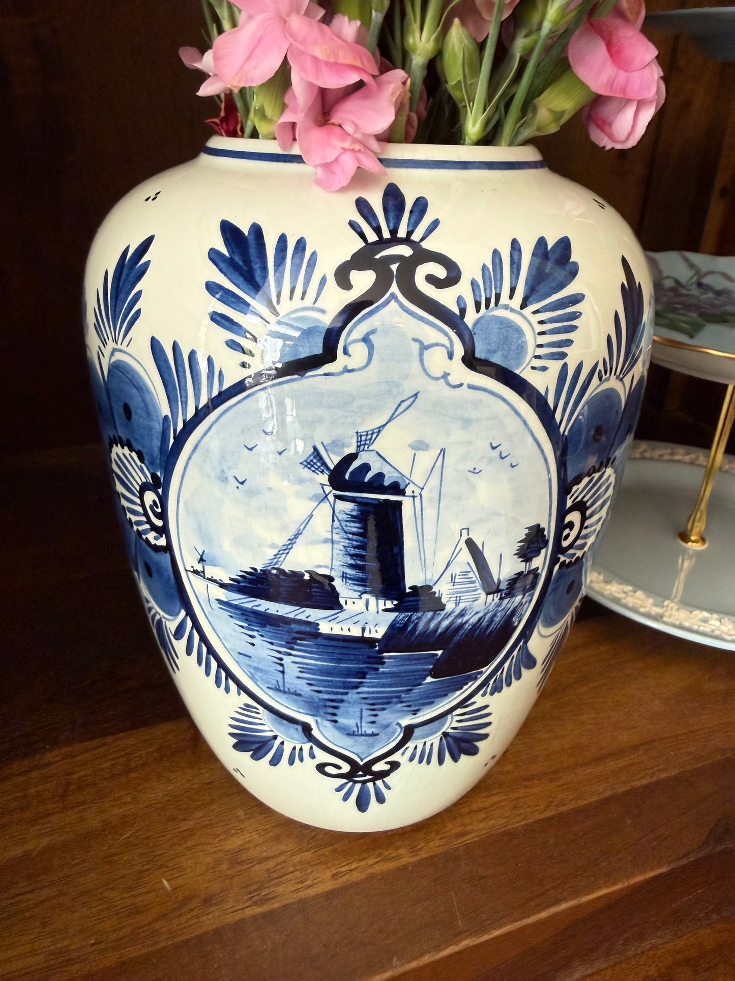 Vintage Blue & White Delft Windmill Vase