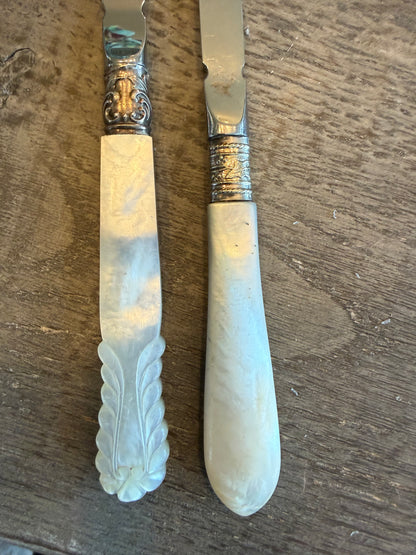 Live 12/15 Krista - Set of 4 Antique Letter Opener / Knives - 2 with Mother of Pearl Handles & 2 Sterling Silver (Estate of Actress Lisa Burns)
