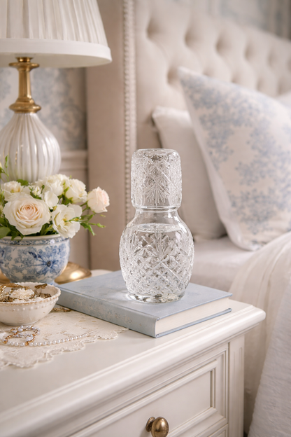 Crystal Bedside Night Carafe & Tumbler Set | Bedroom Water Pitcher with Glass