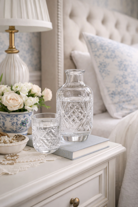 Crystal Bedside Night Carafe & Tumbler Set | Bedroom Water Pitcher with Glass