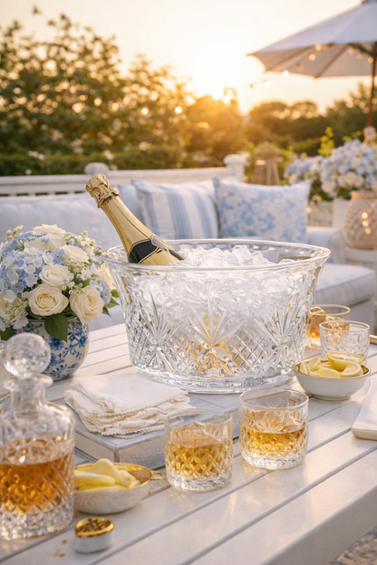 Cut Crystal Champagne Bucket or Serving Bowl | Unleaded Crystal | 14.09” L x 10.04” W x 7.09” H