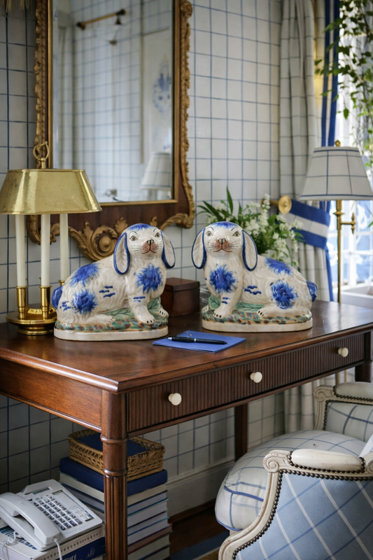 Danny's Fine Porcelain - Ceramic Bunny/Rabbit Figure Pair, Blue/White, 6x3" - Pristine!