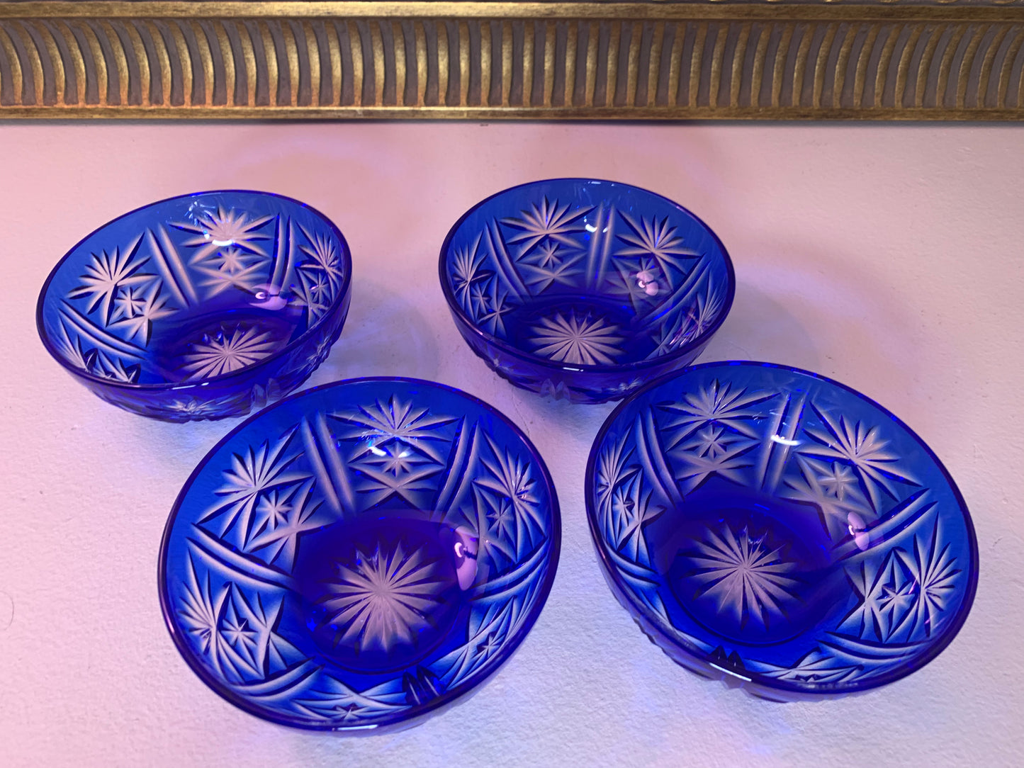 Stunning Czech Bohemian Crystal Cobalt 5” bowls (set of 4)- Great condition!