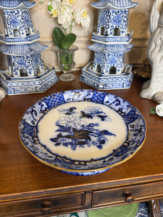 RESERVED - DA4372 - Minton flow blue and gold flat comport, c.1830