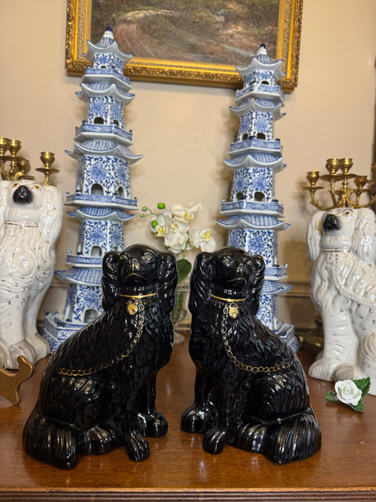 RESERVED - DA4381 - Pair of black Staffordshire dogs, 19th century