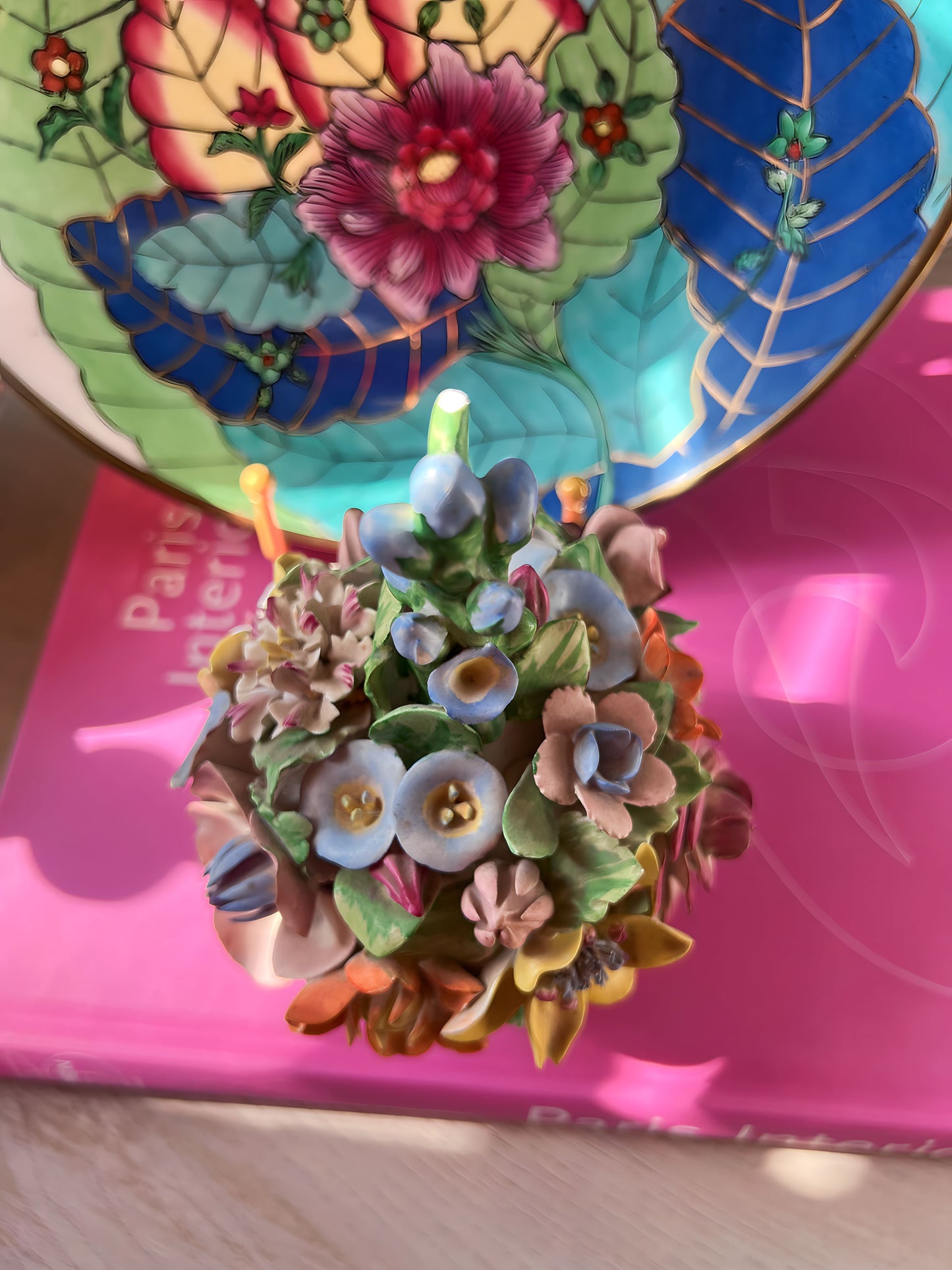 Beautiful Mottahedeh Capodimonte Floral Trompe L’Oleil Basket of Flowers