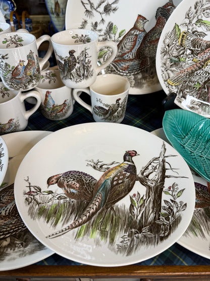 Vintage Johnson Brothers “Game Birds”English Dinnerware Set | 17 Pieces | 8 Dinner Plates, 8 Mugs & Large Platter | Vintage England