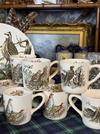 Vintage Johnson Brothers “Game Birds”English Dinnerware Set | 17 Pieces | 8 Dinner Plates, 8 Mugs & Large Platter | Vintage England