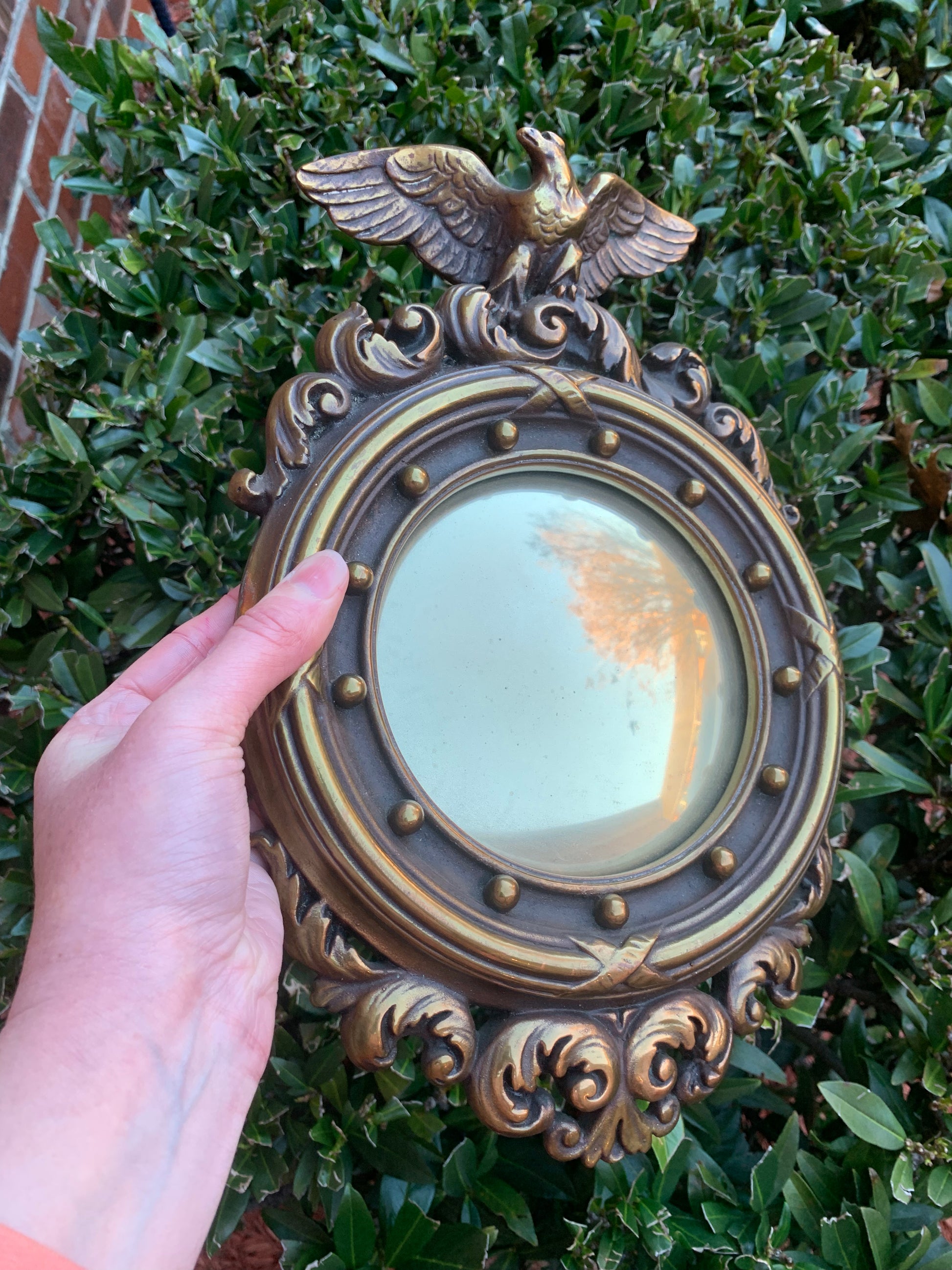Antique Armor Bronze Federal Eagle Convex Mirror! As is! Lillian Grey