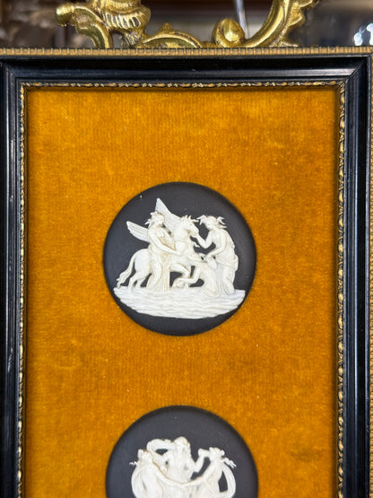 Vintage Pair of Framed Black & White Wedgwood Jasperware Cameos, 6 Cameos Total | DA4603