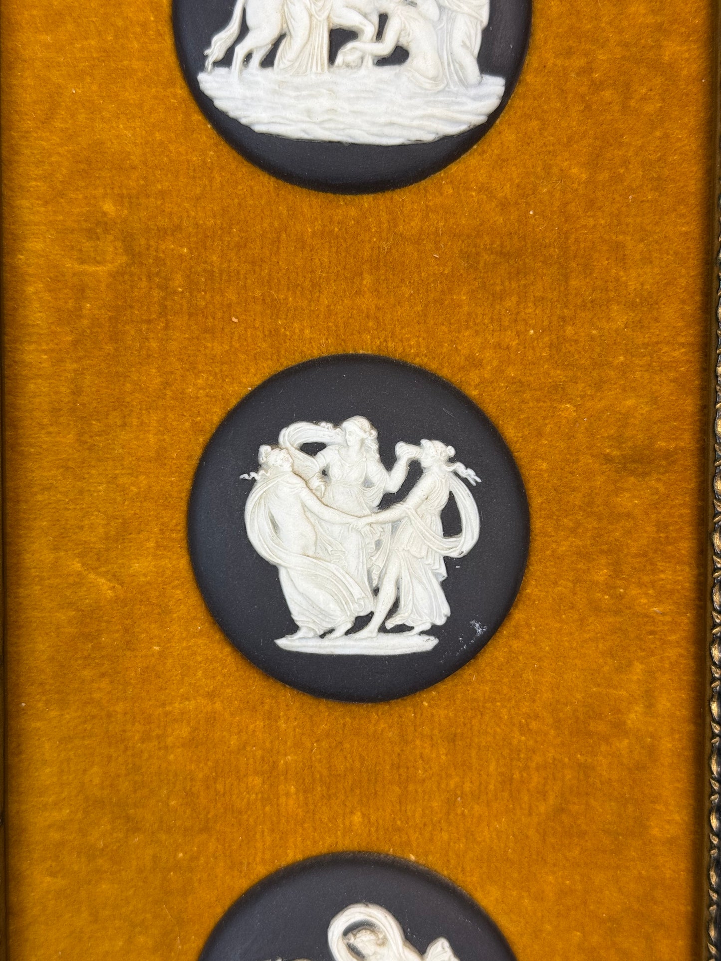 Vintage Pair of Framed Black & White Wedgwood Jasperware Cameos, 6 Cameos Total | DA4603