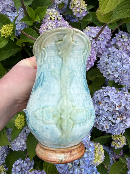 Vintage English Majolica 6” Blue Pitcher