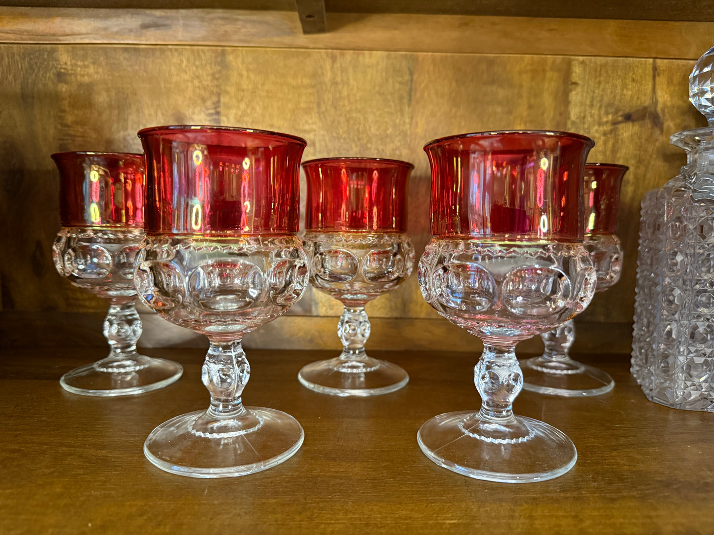 Vintage Set of 5 Cranberry Wine Clarets