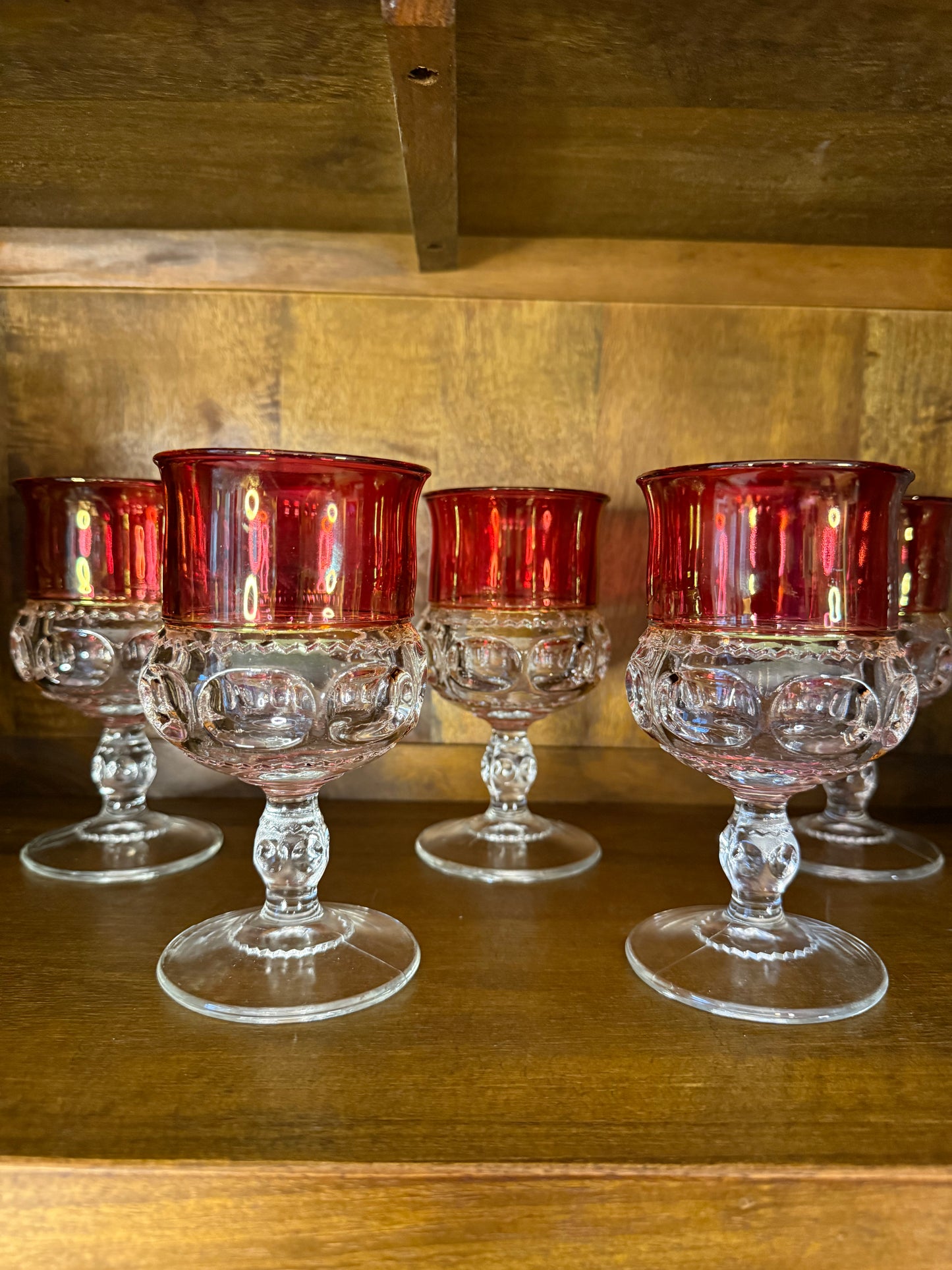 Vintage Set of 5 Cranberry Wine Clarets