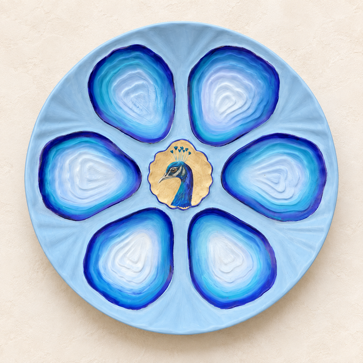 Peacock hand painted Limoges oyster plate 10.5”