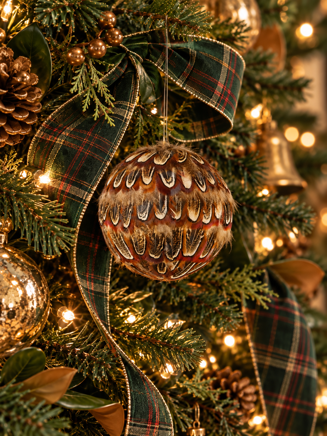 Handmade Natural Ringneck Pheasant Feather Ornament | Almond Plumage | 4” | Fall & Christmas Décor