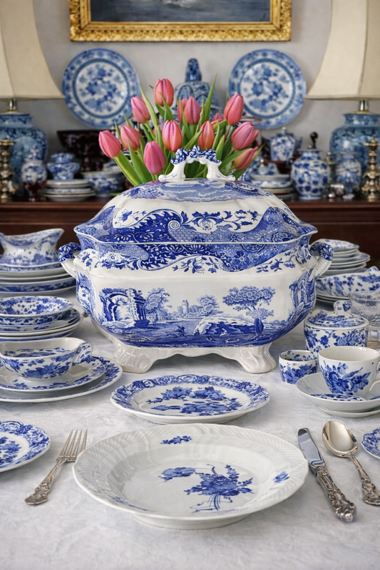 Stunning Large Spode Blue Italian Lidded Tureen | 14” x 10” - Pristine!