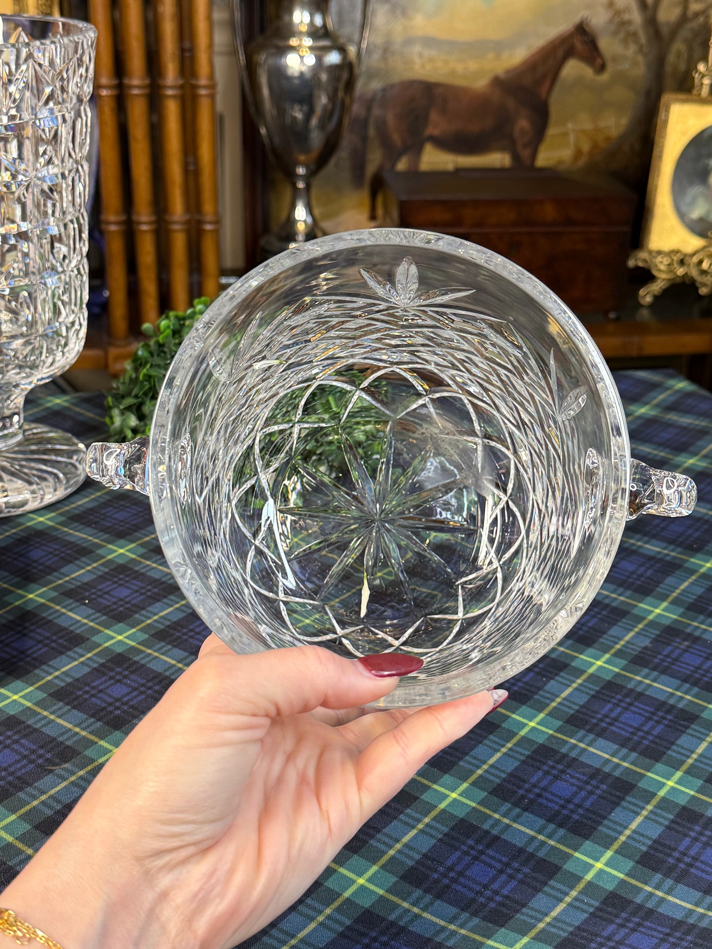 Vintage Heavy Lead Crystal Cut Glass Ice Bucket with Applied Handles | 8” Tall