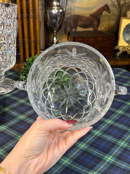 Vintage Heavy Lead Crystal Cut Glass Ice Bucket with Applied Handles | 8” Tall