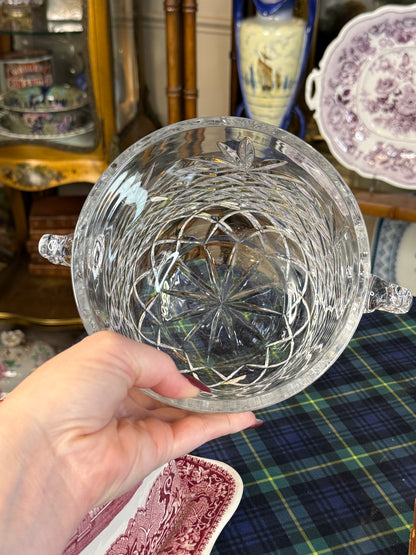 Vintage Heavy Lead Crystal Cut Glass Ice Bucket with Applied Handles | 8” Tall