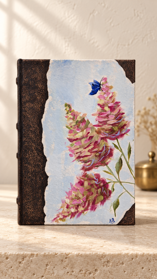 Hand-Painted Hydrangea & Butterfly Handmade Journal – 10 × 7 Inches