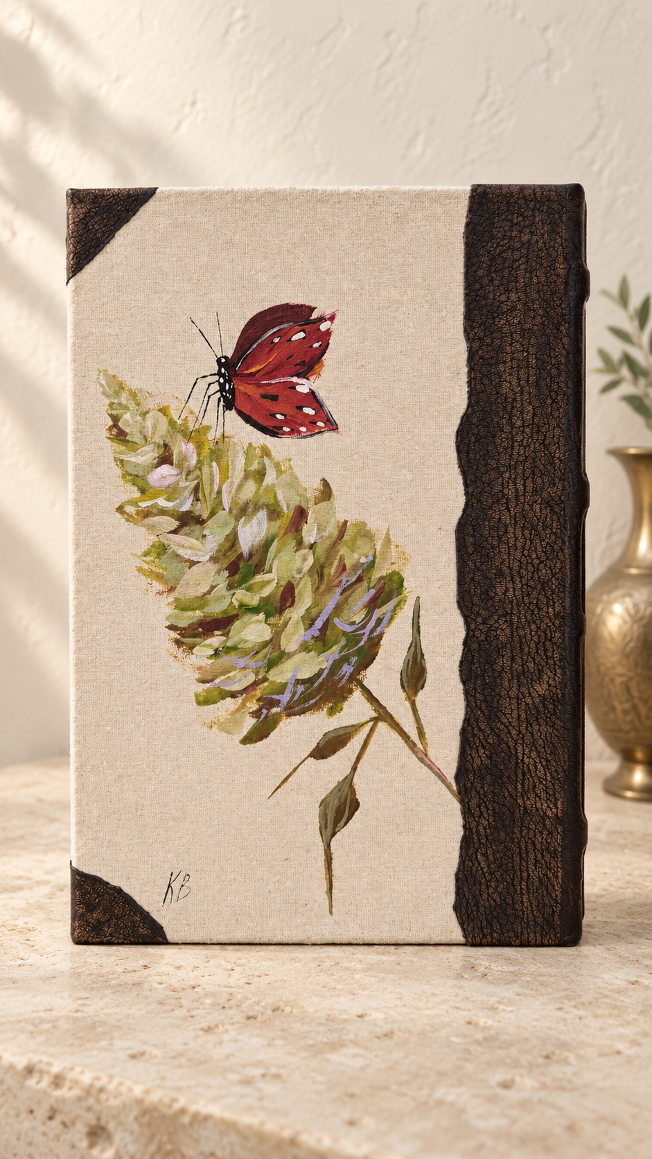 Hand-Painted Hydrangea & Butterfly Handmade Journal – 10 × 7 Inches