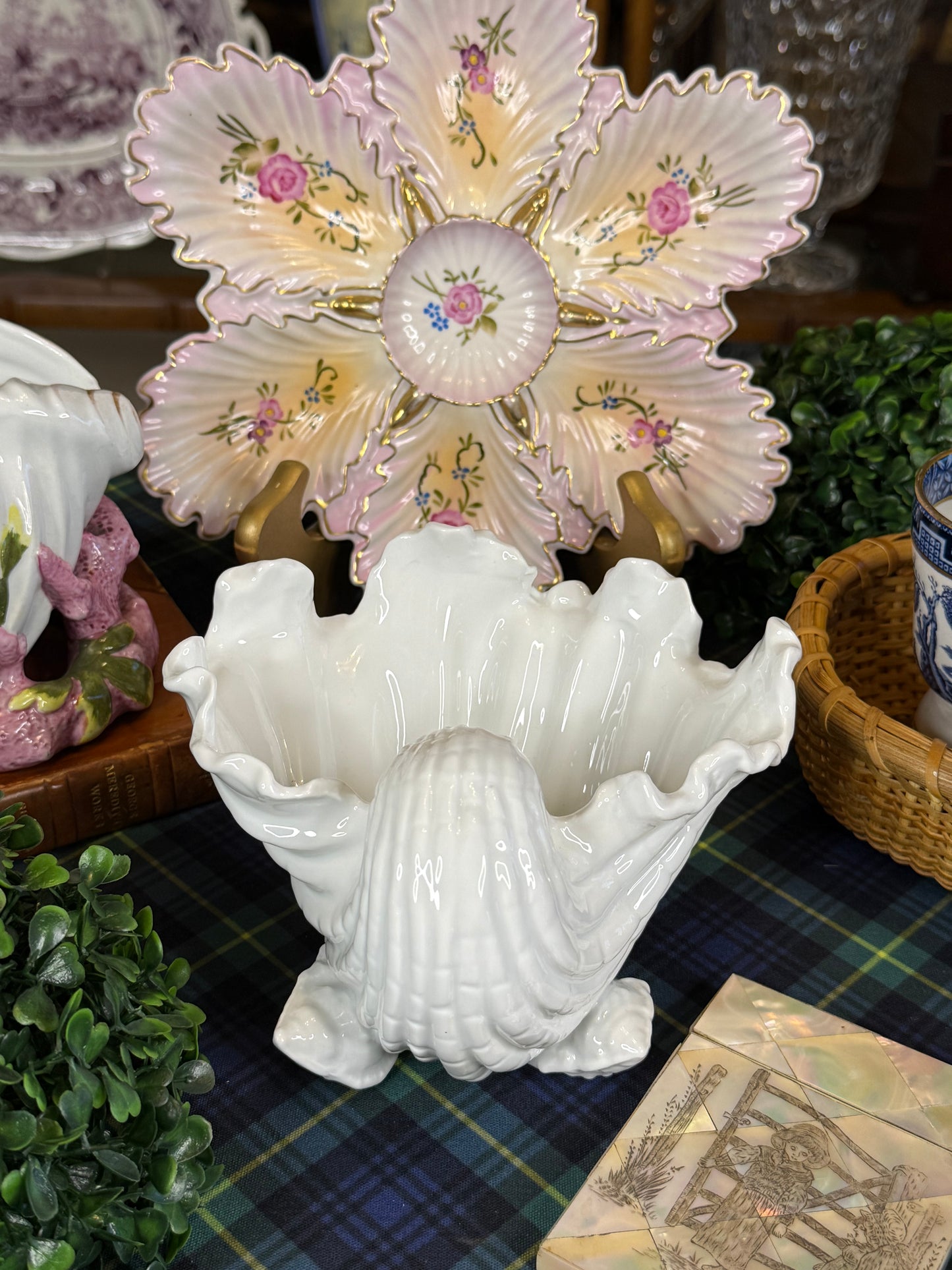 Antique Victorian White Porcelain Shell-Form Centerpiece Bowl | Naturalistic Seashell Sweetmeat Dish | c. 1870