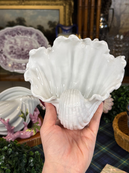 Antique Victorian White Porcelain Shell-Form Centerpiece Bowl | Naturalistic Seashell Sweetmeat Dish | c. 1870