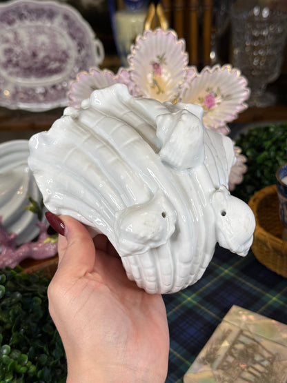 Antique Victorian White Porcelain Shell-Form Centerpiece Bowl | Naturalistic Seashell Sweetmeat Dish | c. 1870