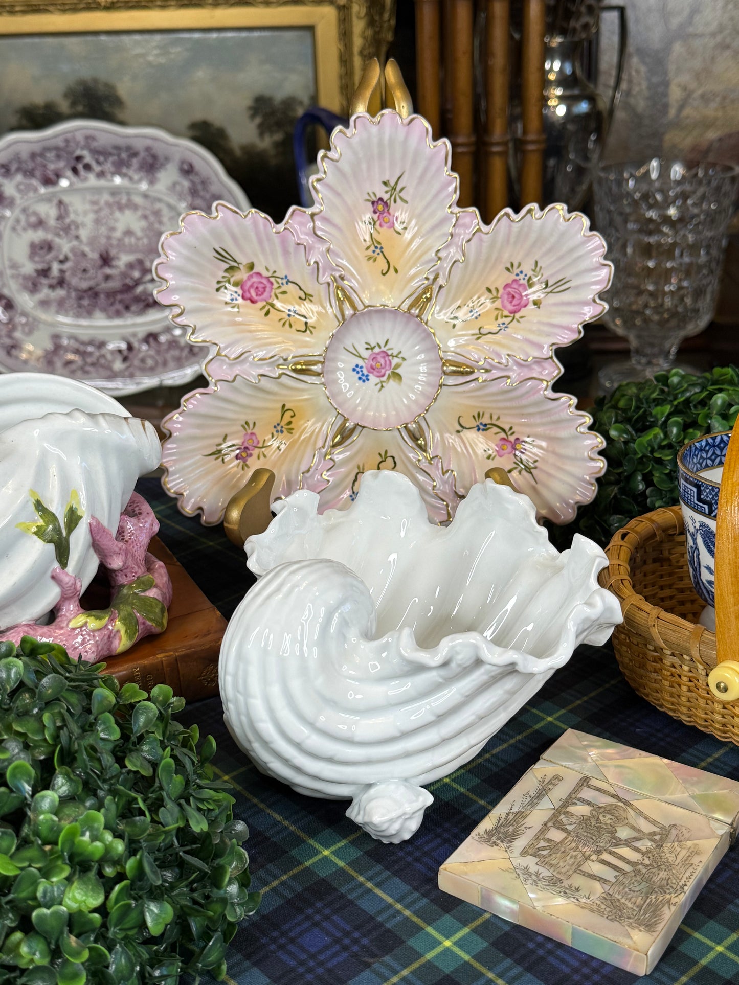 Antique Victorian White Porcelain Shell-Form Centerpiece Bowl | Naturalistic Seashell Sweetmeat Dish | c. 1870