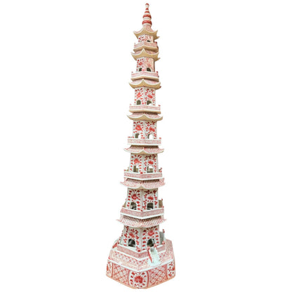 Danny’s Fine Porcelain | Red & White Porcelain 8 Pc. Pagoda | 48”H Hand-Painted Stacking Pagoda | Color Classic | 2 Available