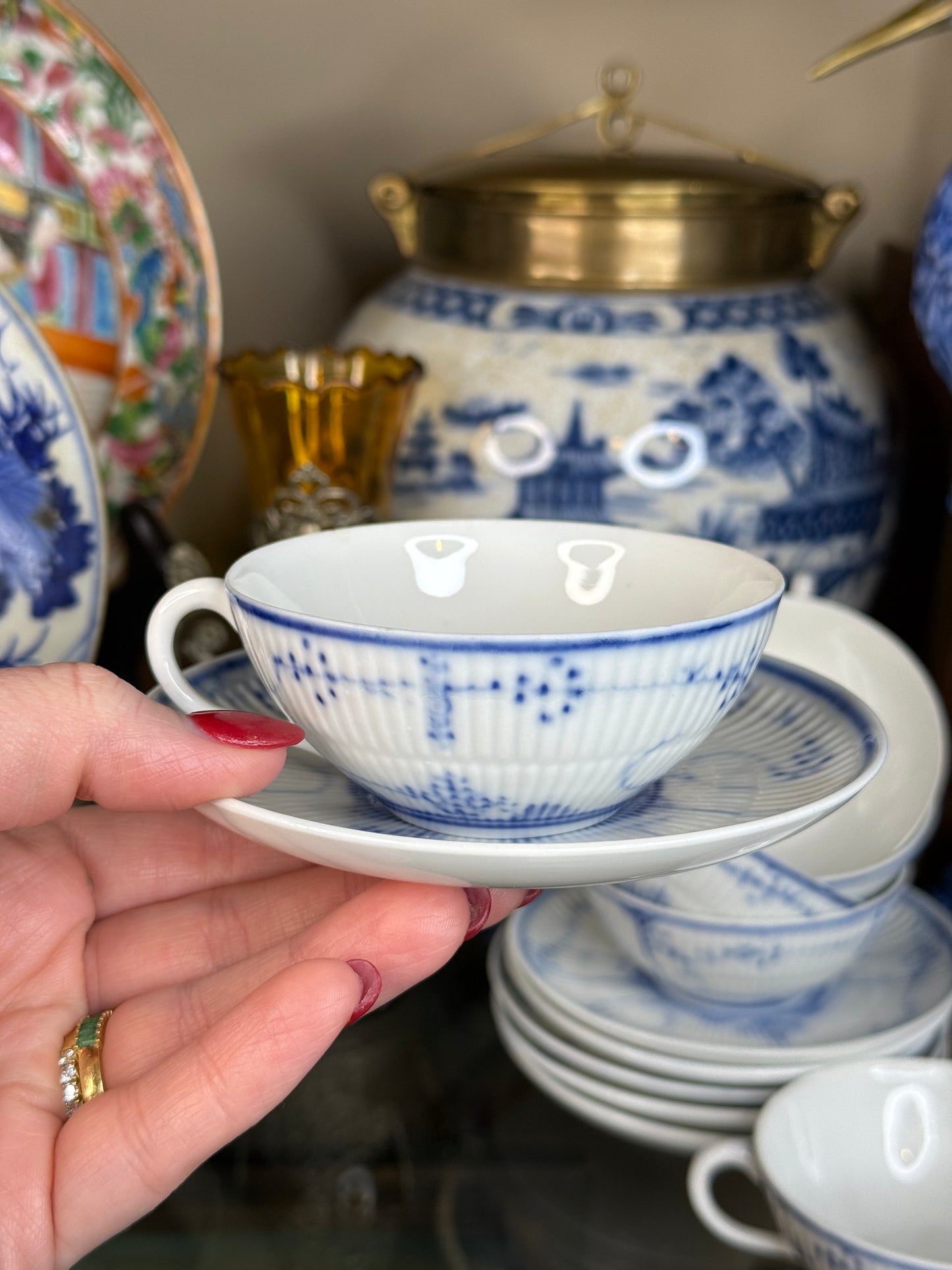 Royal Copenhagen “Blue Fluted Plain” Cups & Saucers: Hand-Painted Danish Porcelain| Set of 6