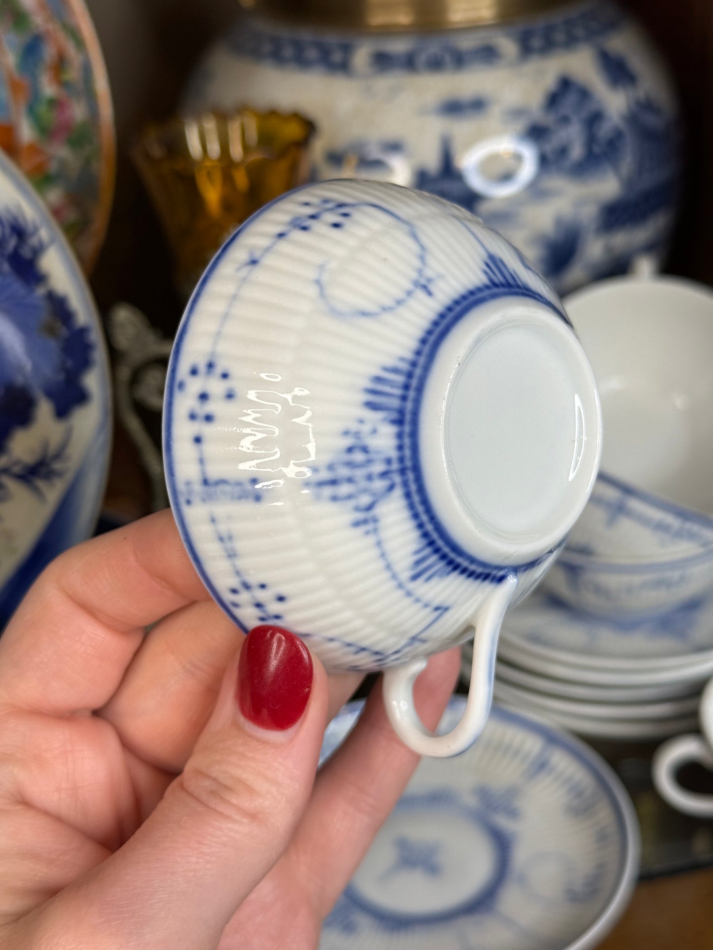 Royal Copenhagen “Blue Fluted Plain” Cups & Saucers: Hand-Painted Danish Porcelain| Set of 6
