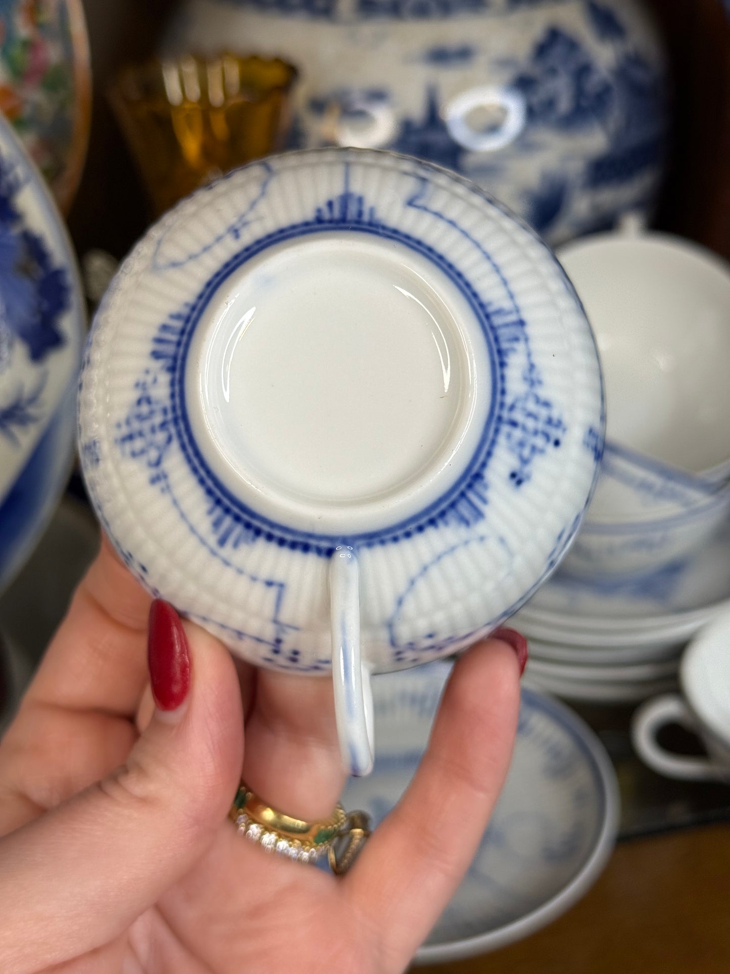 Royal Copenhagen “Blue Fluted Plain” Cups & Saucers: Hand-Painted Danish Porcelain| Set of 6
