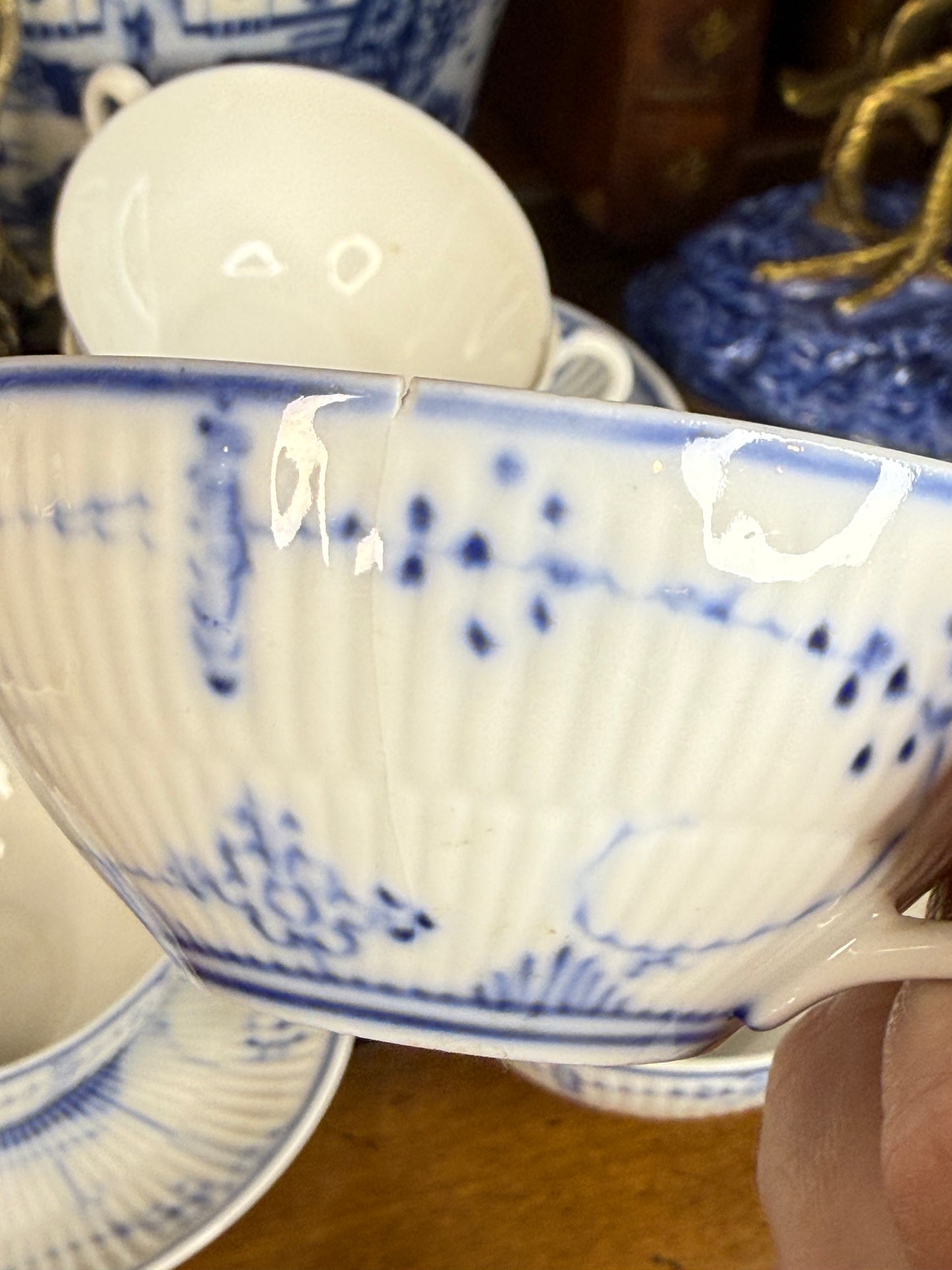 Royal Copenhagen “Blue Fluted Plain” Cups & Saucers: Hand-Painted Danish Porcelain| Set of 6