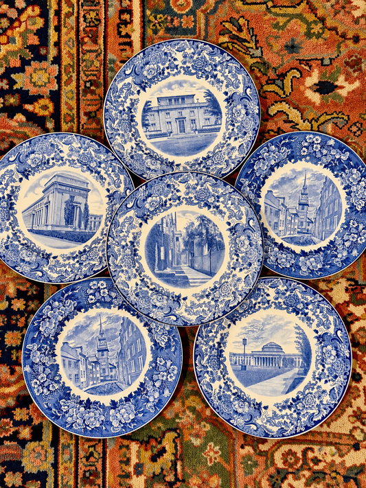 RARE Stunning SET OF 6 WEDGWOOD MIT MASSACHUSETTS INSTITUTE of TECHNOLOGY BLUE 10.5d  PLATES