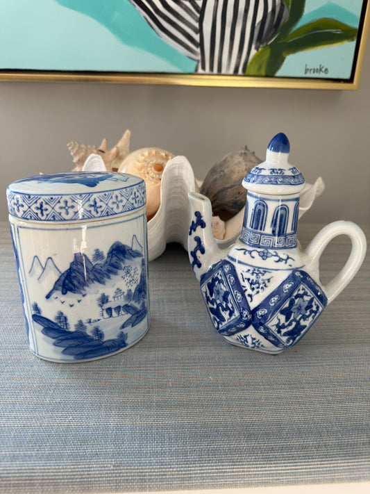 Vintage Pair of Blue & White Decorative Items