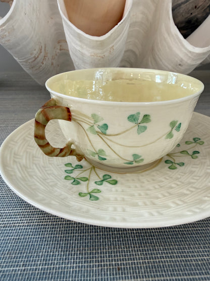 Vintage Irish Belleek Shamrock Cup & Saucer – Hand Painted