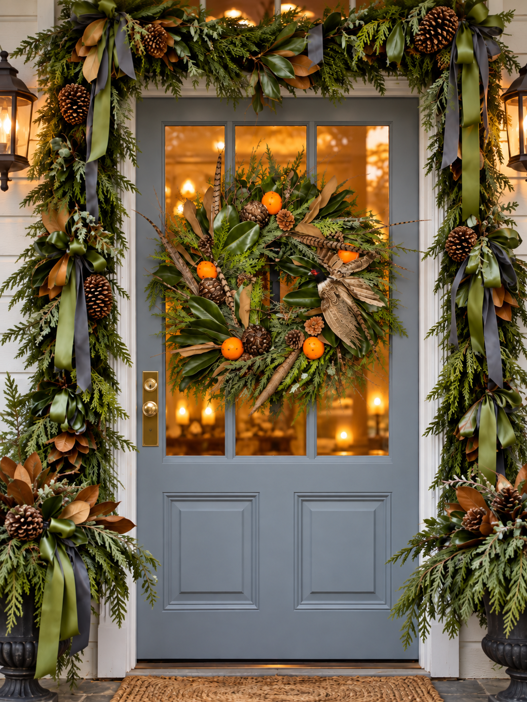 Custom English Countryside Pheasant, Magnolia & Pomander Fall Wreath | 30” Handcrafted Luxury Holiday Wreath