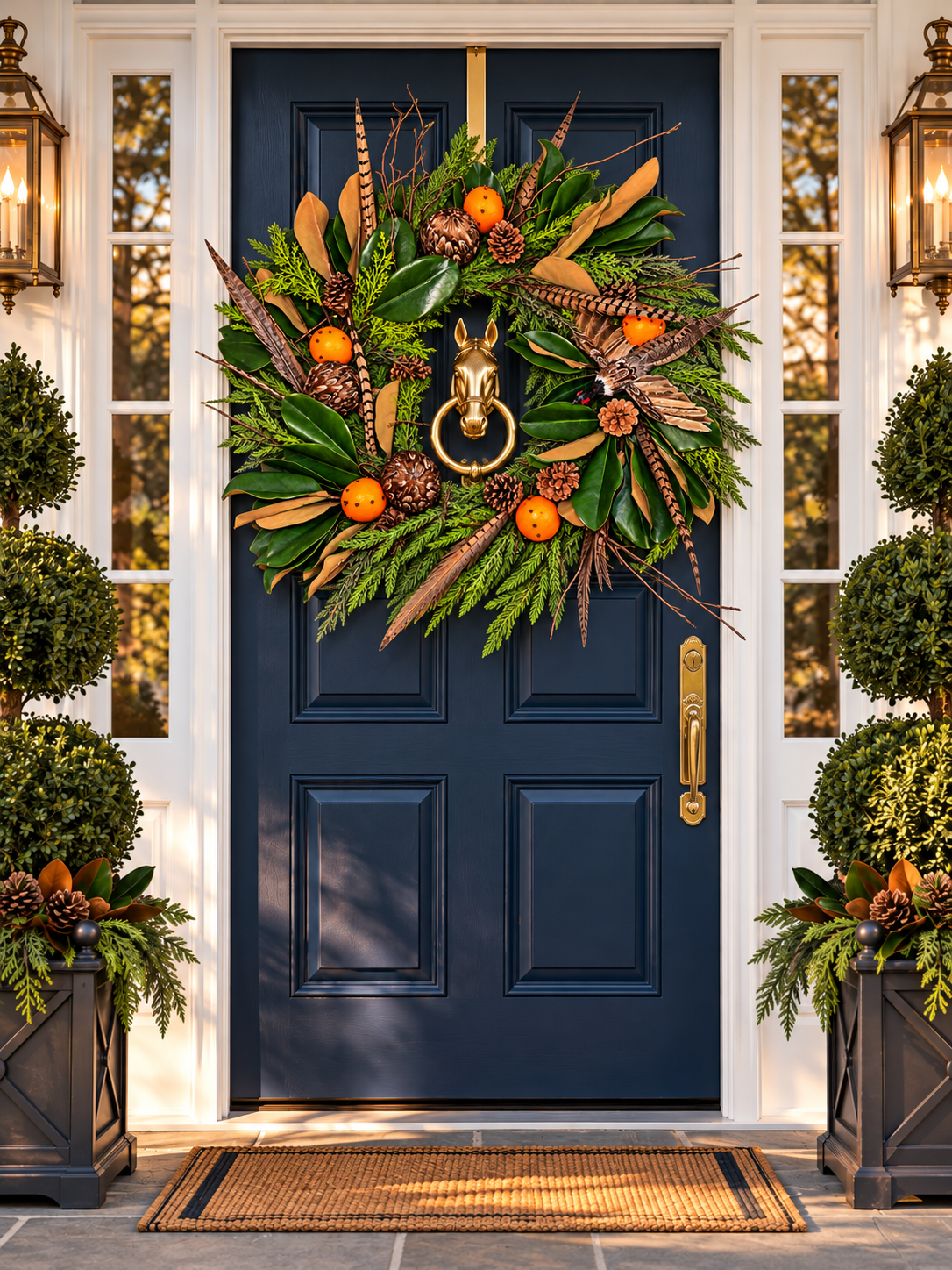 Custom English Countryside Pheasant, Magnolia & Pomander Fall Wreath | 30” Handcrafted Luxury Holiday Wreath