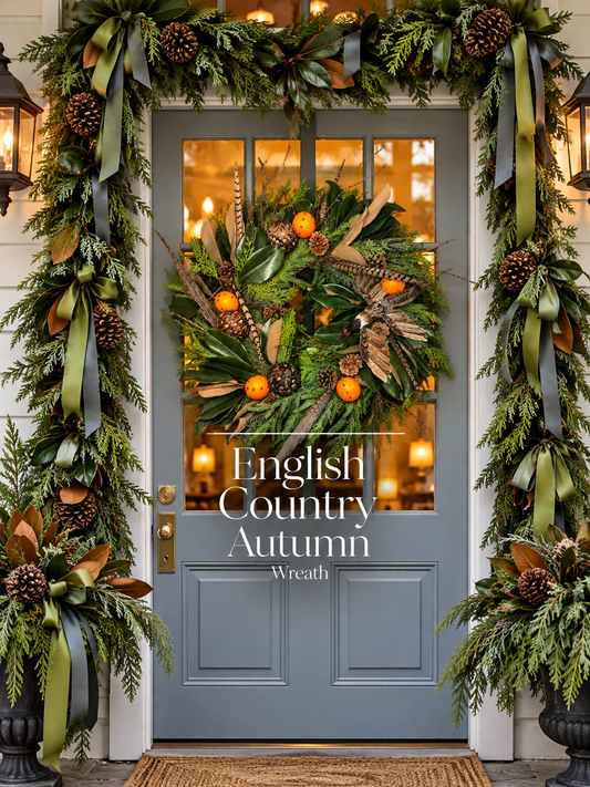 Custom English Countryside Pheasant, Magnolia & Pomander Fall Wreath | 30” Handcrafted Luxury Holiday Wreath