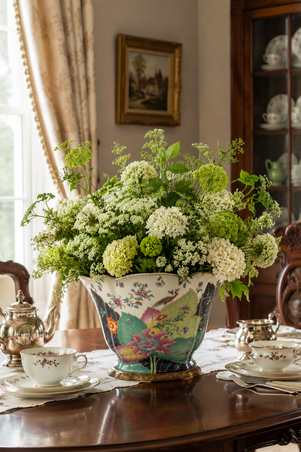 Danny's Fine Porcelain -Large Porcelain Tobacco Leaf Scalloped Bowl with Ormolu Base | Decorative Centerpiece #14313