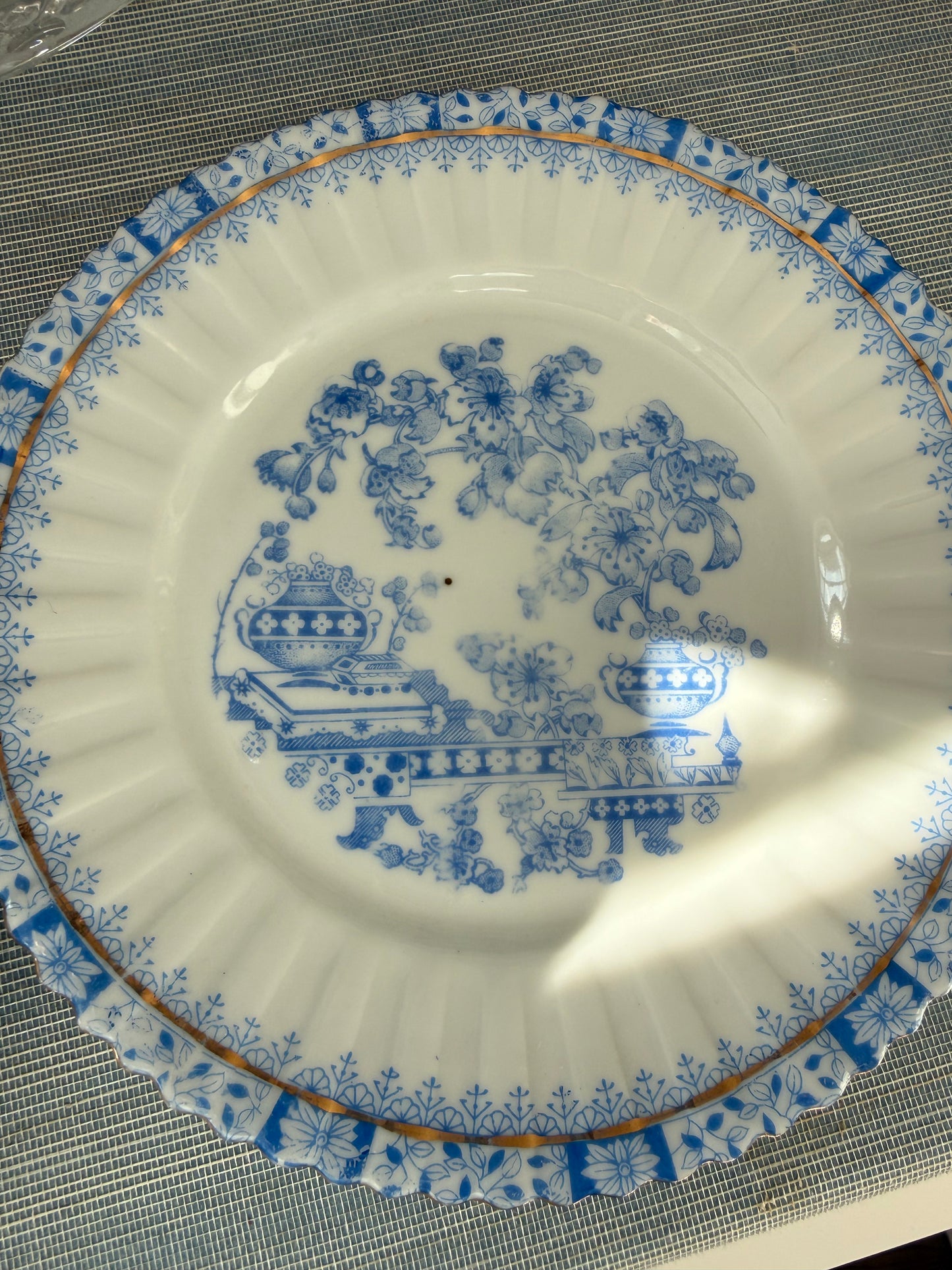 Vintage Blue & White Porcelain Set for 2 - Pair of Teacups, Saucers & Dessert Plates